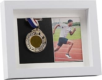 IHEIPYE Medal Display Shadow Box Picture Frame - 3 Medals Display Case - 3 in 1 Multifunctional Sport Medal Display Frame Perfect for Marathon Runner, Military Awards, Triathlons, White 6x8