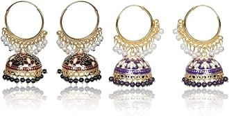 Nilu's Collection Gold Plated Chandbali Earrings with Pearls, Jhumka Style, Latest Stylish Traditional Hoop Jhumki Earrings for Women & Girls
