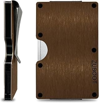 Copper-Colored RFID Wallet for Men – Slim Stainless Steel Minimalist Wallet with Cash Clip & Optional AirTag Holder | Front Pocket Card Holder, Holds 16 Cards (Copper Finish, Cash Clip)