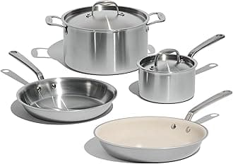 Cookware – 6-Piece Stainless Steel Cookware Set – 5-Ply Coating – Includes Frying Pans, Saucepan and Pot – Professional Quality – Made in Italy