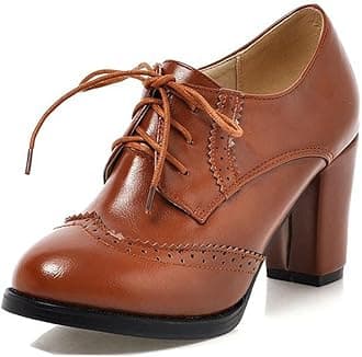 WAROFT Ladies Vintage Chunky Block High Heels Lace Up Brogue Shoes Round Toe Fashion Women Dress Boots Size 3-8.5 (3 UK