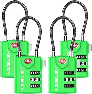 SURE LOCK TSA Compatible Travel Luggage Locks, Inspection Indicator, Easy Read Dials TSA Approved with Zinc Alloy … Green 4 Pack