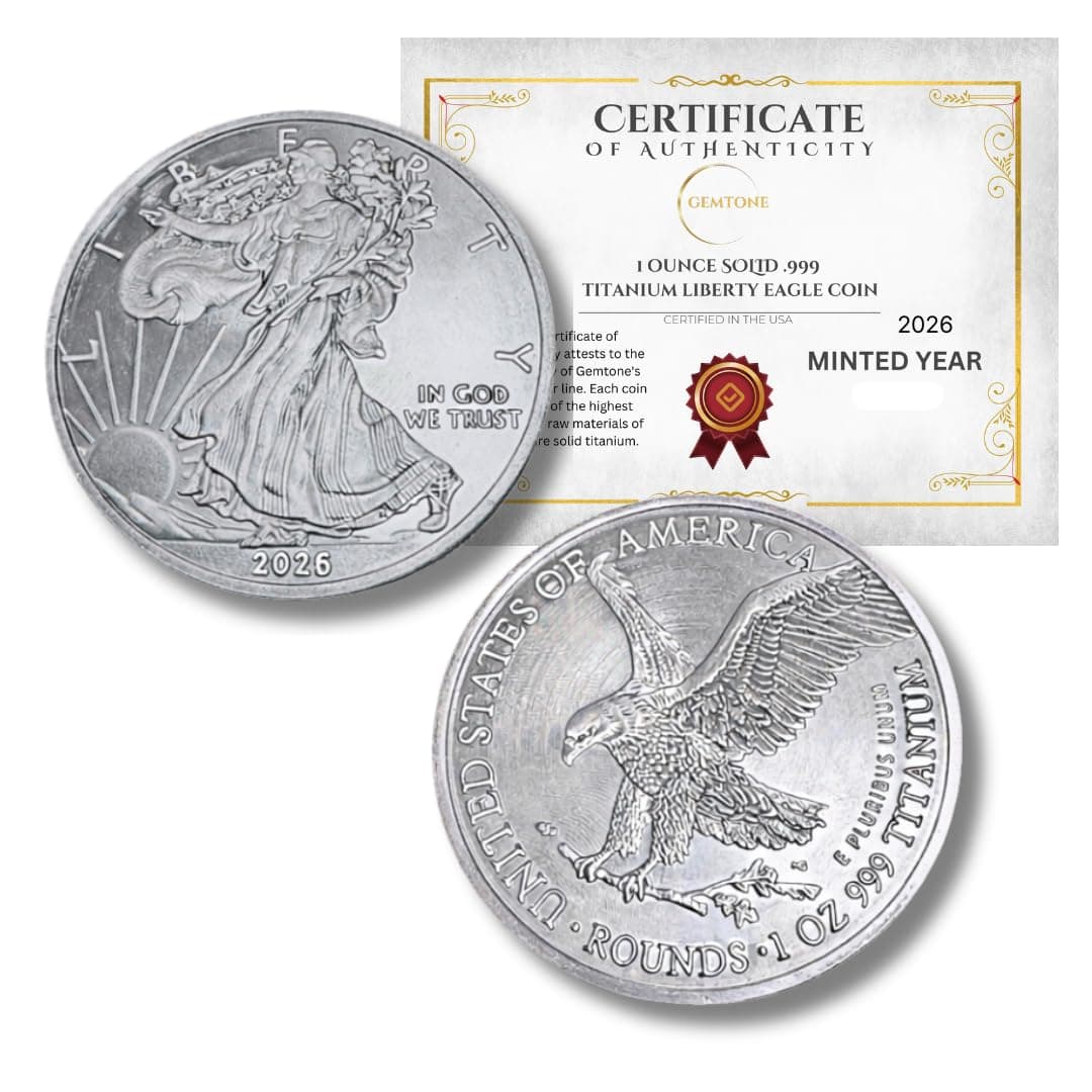 Liberty Eagle Solid Titanium Coin, 1 Oz, Eagle Design, Certificate of Authenticity