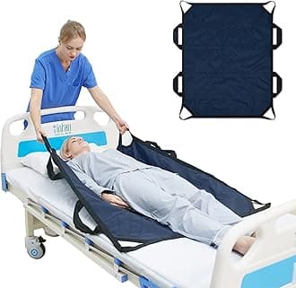 Bed Positioning Pad with Reinforced Handles, 45" X 36" Multipurpose Waterproof Transfer Sheet for Turning, Lifting & Sliding, Reusable Washable Patient Positioning Sheet for Bedridden, Caregiver, Blue