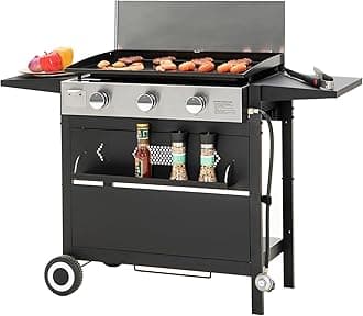 28-Inch Flat Top Grill with Ceramic Coated Cast Iron Griddle, 3-Burner Propane Gas BBQ Griddle, Portable Outdoor Barbecue Grill,33,000 BTU,Black