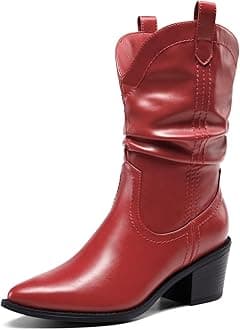 DREAM PAIRS Women's Western Cowboy boots Mid Calf Cowgirl boot Pull-on