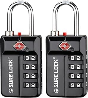 SURE LOCK TSA Approved Travel Luggage s, Open Alert Combination for School Office & Gym er,Toolbox, Pelican Case,Easy Read Dials- 1, 2 & 4 Pack (1, Black 2 Pack), BLACK 2 PACK, Large, Compact