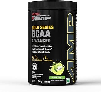 GNCAMP Gold Series BCAA Advanced | 400 gm | 30 Servings | Fastest Muscle Recovery | Maximized Workout Performance | Formulated In USA | 7g BCAA | 1g L-Glutamine | 1g L-Citrulline | Green Apple