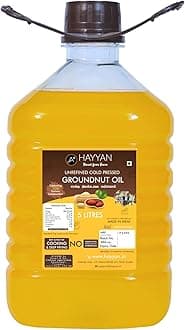 HAYYAN 100% Pure Unrefined Cold/Wood Pressed Virgin Groundnut Peanut Oil 5 Liter - for Cooking (Chekku/Kacchi Ghani)