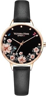 Quartz Watches for Women Floral Dial with Stainless Steel Mesh Band Genuine Leather Strap Waterproof Ladies Wristwatch