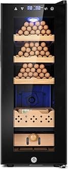 Electric Cooler Cabinet 35L with Temperature and Humidity Control, Spanish Cedar Wood Shelves and Safety Lock (270 Counts Capacity), Gift for Men