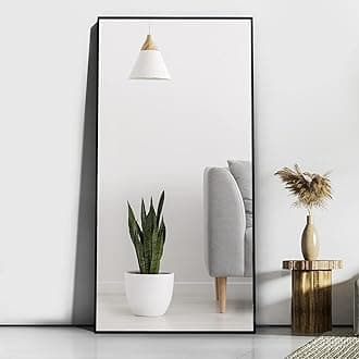 CASSILANDO 165 x 60 cm Full Length Standing Mirror, Floor Large Standing Mirror, Against Wall for Bedroom Wall Mounted Thin Frame Mirrors, Black