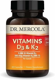 Vitamins D3 & K2 - Supports Immune, Brain, Cardiovascular, Respiratory & Bone Health - GMO-Free, Gluten-Free & Soy-Free - 30 Capsules (30 Servings)
