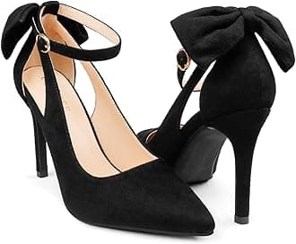 COLETER Womens Bow Knot High Heels Pointed Toe Stiletto Ankle Strap D'Orsay Pumps Bow Evening Dress Shoes