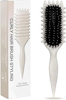 Beige Curl Defining Brush for Curly Hair – Detangling & Styling Brush for Women & Men, Defines 2A to 4C Curls, Reduces Frizz, Perfect for Wet & Dry Hair (Beige)