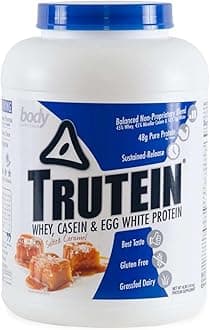Trutein High Protein Powder: 45% Whey, 45% Casein, 10% Egg White, Gluten-Free, Low Sodium, Grass Fed Whey Protein Powder, Gym Supplement & Breakfast Shake, Salted Caramel, 4lb