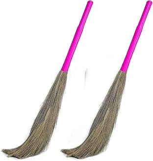 Signamio® Strong Plastic Handle Soft Grass Floor Broom Stick for Cleaning Floor, Kitchen, Garden - Indoor-Outdoor- 2 Pcs (Combo)- Pink - Pack of 2