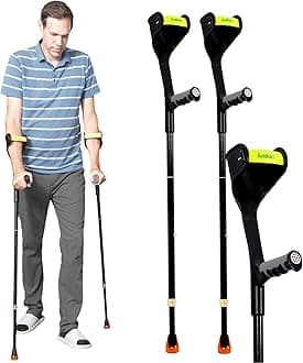 Antdvao Forearm Crutches, Adjustable Crutches for Adults, Aluminium Crutch with Cuffs,Can Prevent Slipping, Suitable for Old People, Lame People(Black)