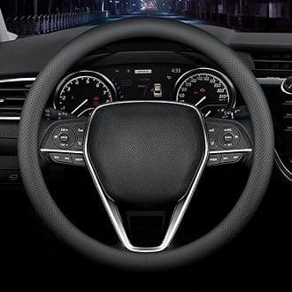 Nappa Premium Leather car Steering Wheel Cover, Non-Slip, Breathable, Universal 15 inches, Black.
