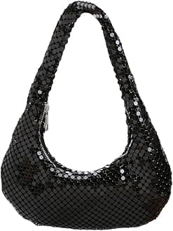 Womens Metallic Evening Bag Cute Hobo Handbag Fashion Shiny Moon-shaped Shoulder Purse