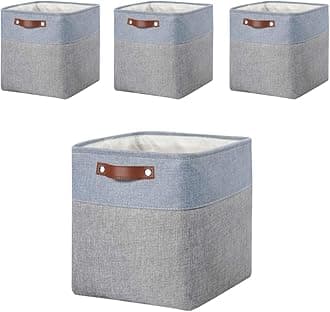 Mangata Storage Boxes, Set of 4 Fabric Storage Cubes with Handles(33x38x33cm, Grey Blue)