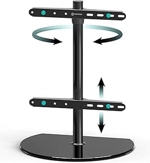 ONKRON Universal Swivel Table Top TV Stand for 32-65 Inch LED LCD Flat or Curved Screen TVs up to 35 kg - Tempered Glass TV Stand Base - Height Adjustable TV Mount Max VESA 400x400 mm PT2 Black