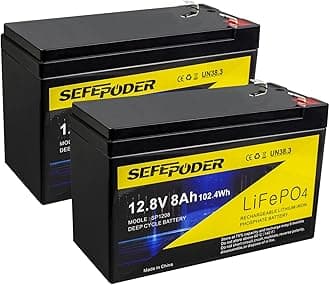 12V 8Ah Lifepo4 Lithium Deep Cycle Battery 2 Pack, 2000+ Cycle Rechargeable Battery for Small Solar, Power Wheels, Lighting, Fish Finder, Off-Grid Applications with Built-in 10A BMS