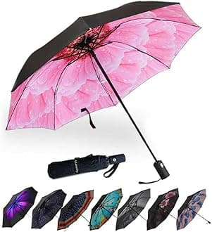 Compact Travel Umbrella, 44" Canopy, Automatic Open/Close Windproof Umbrella, 210T Pongee, 8-Rib Fiberglass, Travel Size Mini, Portable Rain/Sun Umbrellas UPF 50+ with Cover