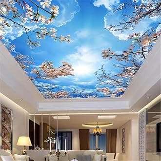 Custom Wallpaper Blue Sky White Cloud 3D Peel and Stick Mural Cherry Blossom Ceiling Mural Wall Papers Home Decor 3D Zenith Wallpaper