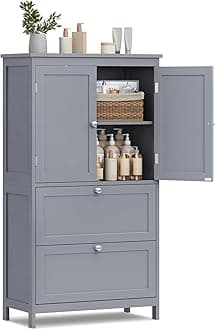VASAGLE Bathroom Floor Storage Cabinet, Bathroom Storage Unit, Freestanding Cabinet with 2 Drawers and 2 Doors, Adjustable Shelf, 11.8 x 23.6 x 43.3 Inches, Dove Gray UBBC551G02