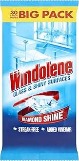 Windolene Glass & Shiny Surfaces Diamond Shine, 900 Wipes (3 packs x 30), Streak-Free Cleaning for Windows, Window cleaner & Glass cleaner