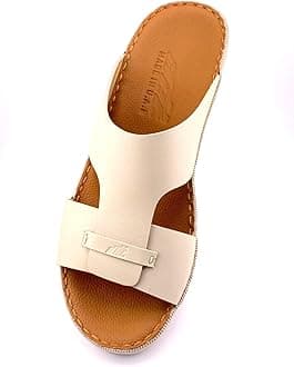 AL NAHHAM Handmade Arabic Men's Slippers | Outdoor Arabic Sandals For Men | Flip Flops Open Toe | Full Genuine Softy Leather | New Arabic Design | Tan Footbed | Comfortable & LightWeight