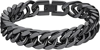Richsteel Mens Cuban Link Bracelets, Silver/Black/14K Gold Plated Stainless Steel Bracelet for Men 8/12/17mm Width, 7.4/8.2/9 Inch Length Chain Wrist Bracelets With Gifts Box
