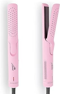 Asani 360° Airflow Styler - 2-in-1 Professional Curling Wand & Hair Straightener - Flat Iron Curler with Cooling Fan, Air Vents - Crimper Styling Tool for Volume & All-Day Curls - for All Hair (Pink)