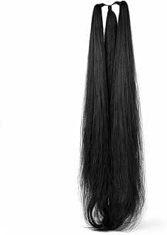 Fashion Natural Soft Synthetic Nylon Ponytail Extension Straight Wrap Around Thick False Hair Extension, Parandi Artificial Choti Hair For Jada Kuchulu Gantalu Set For Women (Black 26 Inches)