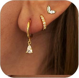 Gold Earrings for Women Trendy 14k Gold Plated Small Hoop Earring Set Huggie, Cartilage, Drop Dangle & Stud Earrings Set Gold Jewelry Gift for Women