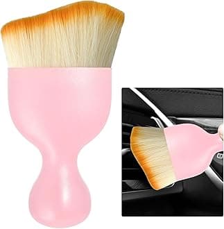 Ziciner Car Detailing Brush, Curved Soft Bristles Auto Removal Dust Collectors, Universal Vehicle Dashboard, Air Conditioner Vents, Computer etc Interior Cleaning Tool Accessory (Pink, 1Pcs)