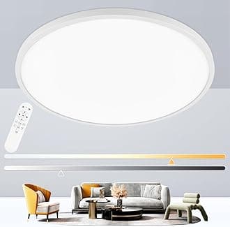 20 Inch Large Flush Mount Ceiling Light Fixture, Dimmable with Remote Control, White, Ultra Thin, 48W 4800Lumen, for Bedroom, Living Room, Kitchen, Dining Room, Home Office