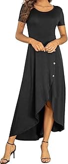 AYIFU Womens Summer Dresses High Low Slit Hem Casual Short Sleeve Maxi Dress with Buttons