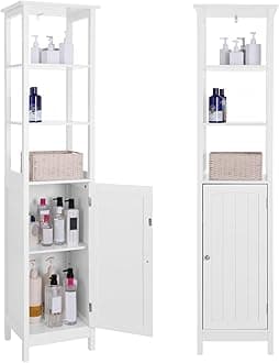 Storage Cabinet, Slim Linen Tower with Drawer and Door, for Living Room, Bathroom, 15.7 x 12.6 x 63 Inches, White UBBC63WT