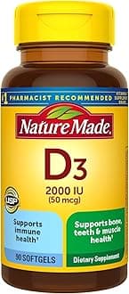 Vitamin D3, 90 Softgels, Vitamin D 2000 IU (50 mcg) Helps Support Immune Health, Strong Bones and Teeth, & Muscle Function, 250% of The Daily Value for Vitamin D in One Daily Softgel