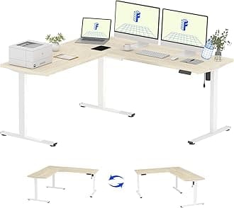 FLEXISPOT L Shaped Standing Desk, 71 x 63 Inch Electric Height Adjustable Corner Desk, Sit Stand Computer Workstation, Preset Controller, Home Office, White Frame with Maple Top