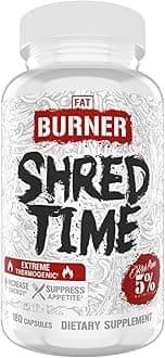 5% Nutrition Shred Time Fat Burner | Green Tea, Coffee Bean, Cayenne, Theobromine, GBB | Appetite Suppression | 30 Servings (180 Capsules)