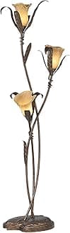 Franklin Iron Works Rustic Farmhouse Sculptural Floor Lamp Standing 68 1/4" Tall Bronze Gold 3-Light Amber Glass Intertwined Lily Flower Shade for Cottage Core Living Room Reading Bedroom Office