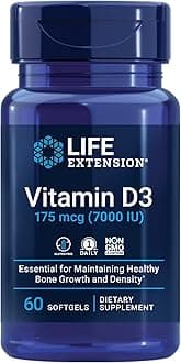 Vitamin D3 175 mcg (7000 IU), Immune System Support, Bone Health, Brain Performance, Gluten-Free, Non-GMO, Once Daily, Two-Month Supply, 60 softgels