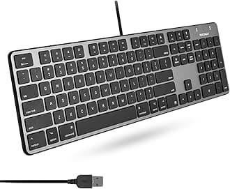 Macally Slim USB Wired Keyboard for Mac - Full Size 104 Key Layout & 16 Shortcut Keys - Scissor Keycaps for Tactile Typing - Wired Keyboard with Numeric Keypad - Space Gray