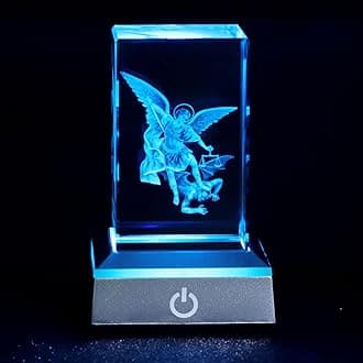 KOMI 3D Crystal Jesus Figurine Statue with LED Light Base, Laser Engraved St Michael The Archangel Statues Religious Gifts for Women Men, Night Light for Bedroom, Christian Catholic Home Decor