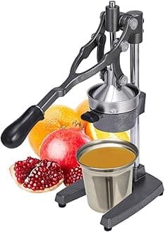 19 Inch Height Extra Tall Commercial Heavy Duty Cast Iron Hand Press Manual Orange Citrus Lemon Lime Grapefruit Pomegranate Fruit Juice Squeezer Machine with Stainless Steel Cup Grey