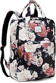 VASCHYSchool Backpack for Women/Teen Girls, Travel Backpack Water Resistant College High School Computer Bag Student Bookbag, Rose Floral