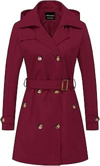 CREATMO US Women's Trench Coat Double-Breasted Classic Lapel Overcoat Belted Slim Outerwear Coat with Detachable Hood
